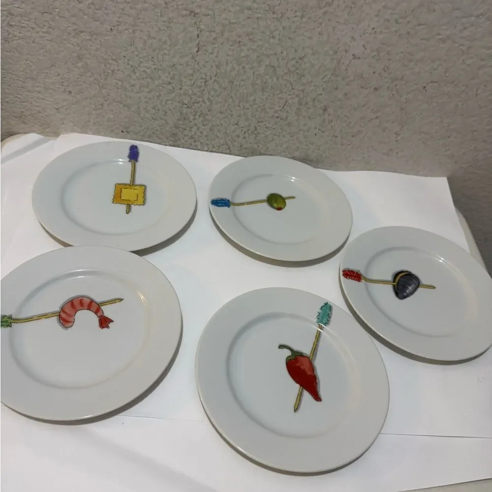 5 Crate & Barrel Nancy Green Porcelain Tidbits Appetizer Canape Plates NWOT